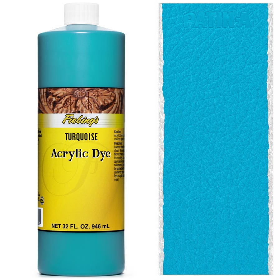Fiebing's Acrylic Dye 946 ml Turquoise, deckende Lederfarbe, mit Farbmuster