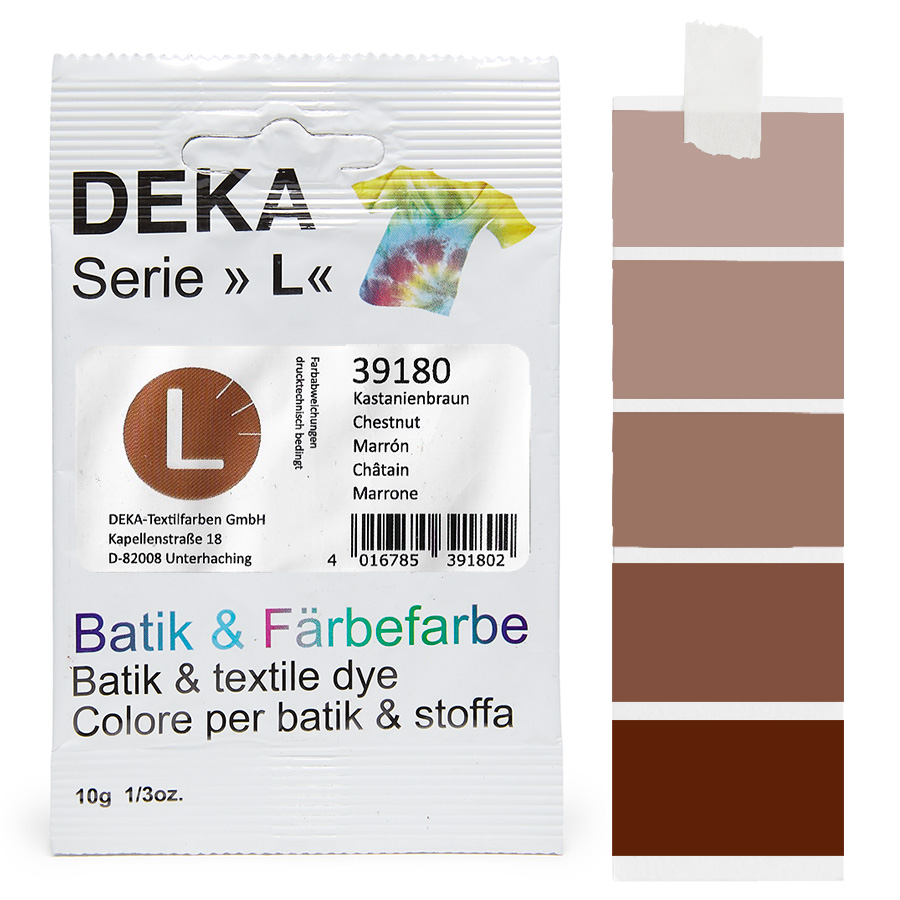 DEKA L teinture batik brun châtaigne 10 g Sachet de teinture batik DEKA série L brun châtaigne, 10 g, avec dégradé