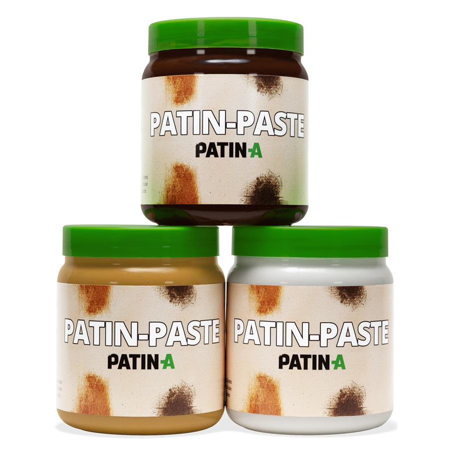 PATIN-PASTE Patinierpaste ist die Patina für großflächige Kostümpatinierung. PATIN-PASTE ist einfach & schnell anzuwenden und wird am besten mit dem Flächenpinsel aufgetragen.