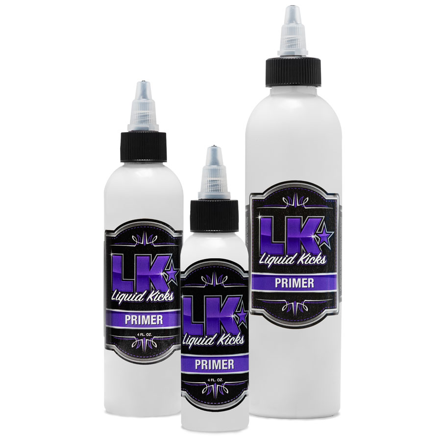 Liquid Kicks Primer ist ein Hochleistungs-Acrylharz auf Wasserbasis, das für die Verwendung auf Leder und Leinwand entwickelt wurde.