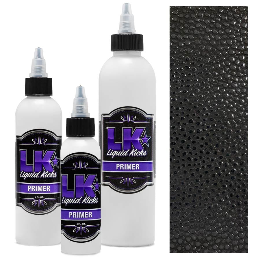 Drei Flaschen Liquid Kicks Primer (Grundierung) mit Lederoberfläche