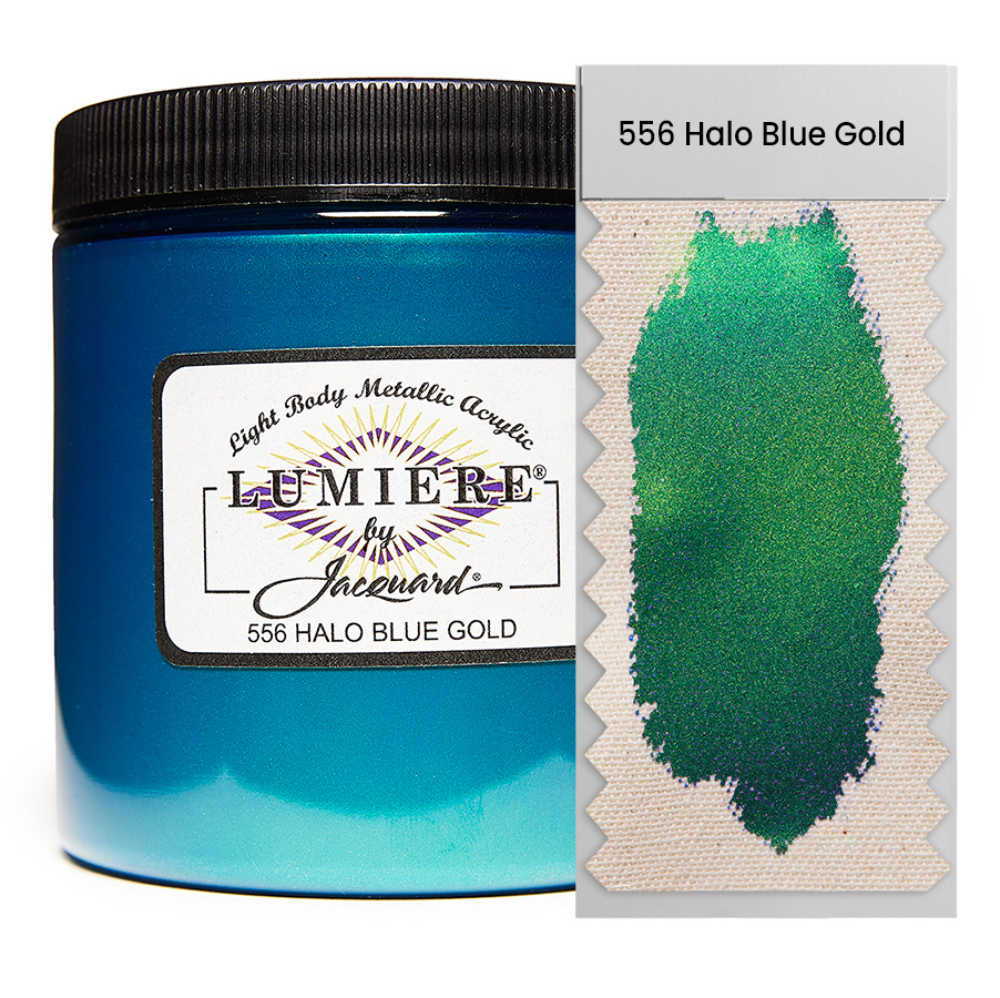 Jacquard Lumiere 556 Halo Blue Gold 236 ml Dose Jacquard Lumiere 556 Halo Blue Gold 236 ml mit Farbaufstrich, Metallic- und Perlglanzfarbe