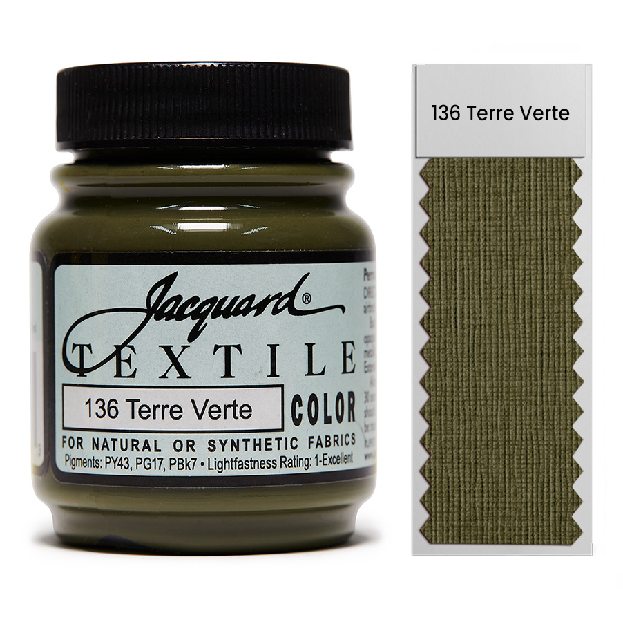 Jacquard Textile Color 136 Terre Verte 67 ml Dose Jacquard Textile Color 136 Terre Verte 67 ml mit Farbaufstrich, Stoffmalfarbe