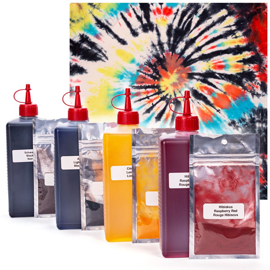 Tie-Dye Set Happy Carnival Tie-Dye Batik Set Happy Carnival mit Flaschen, Farbpulvern und buntem Batikstoff