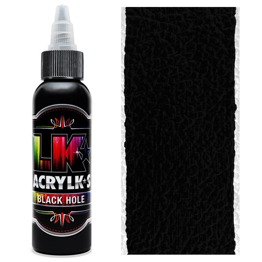Liquid Kicks Acrylks Black Hole - Noir LK ACRYLKS est la peinture ultime pour le cuir, la toile, le vinyle, le plastique, le métal, le papier, le bois et bien plus encore. Les LK ACRYLKS ont une valeur chromatique élevée et sont incroyablement faciles à mélanger. Les artistes aiment la passion