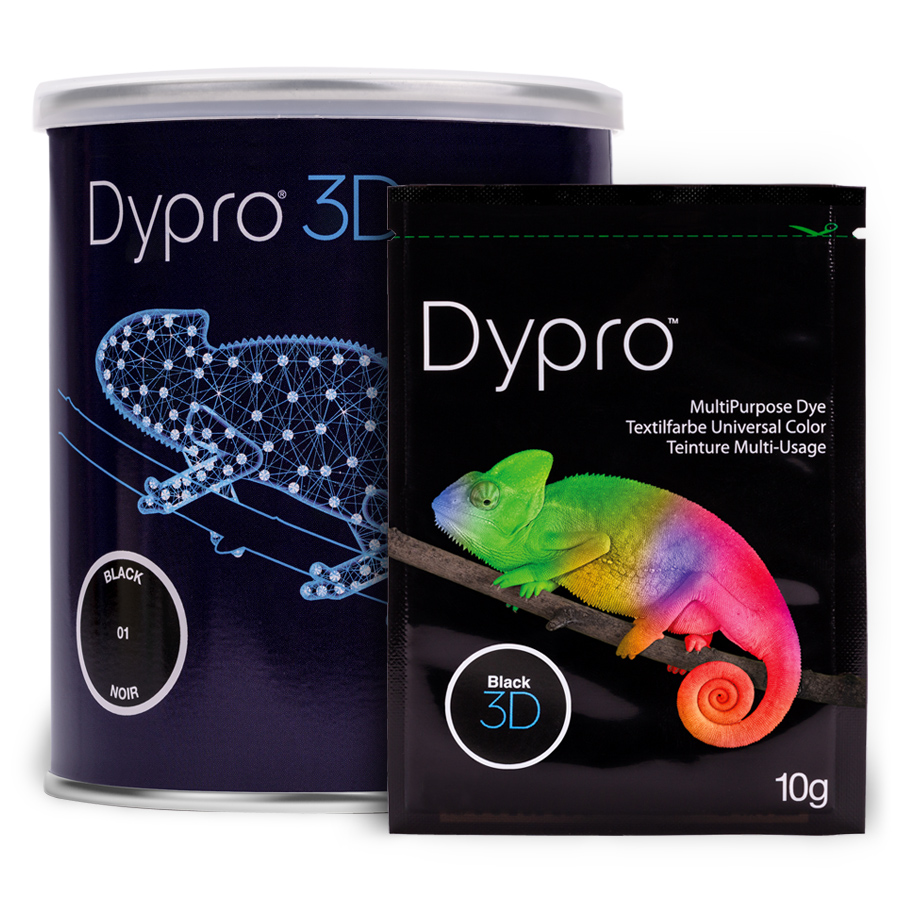 Dypro 3D Black Dypro 3D Black Textilfarbe: Dose und 10 g Beutel mit buntem Chamäleon-Motiv