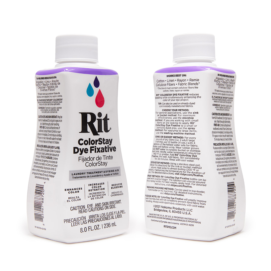 Rit ColorStay vorne und hinten Flasche Rit ColorStay Dye Fixative 236 ml, Vorder- und Rückseite