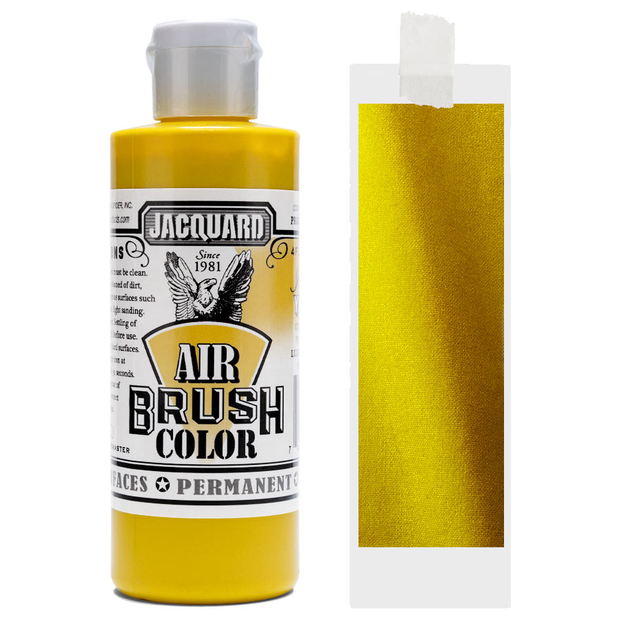 Jacquard Airbrush Irisierend 600 Yellow Flasche Jacquard Airbrush Color Irisierend 600 Yellow mit Farbmuster