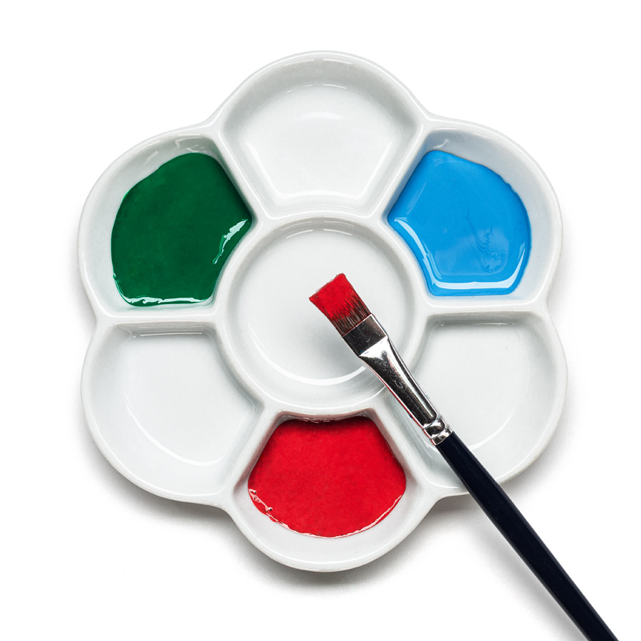 Porzellan Mischpalette Blumenform mit 7 Mulden und einem Pinsel