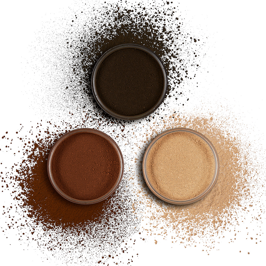 PATIN-POWDER warm colours PATIN-POWDER set of 3 warm colours, three open jars with scattered powder