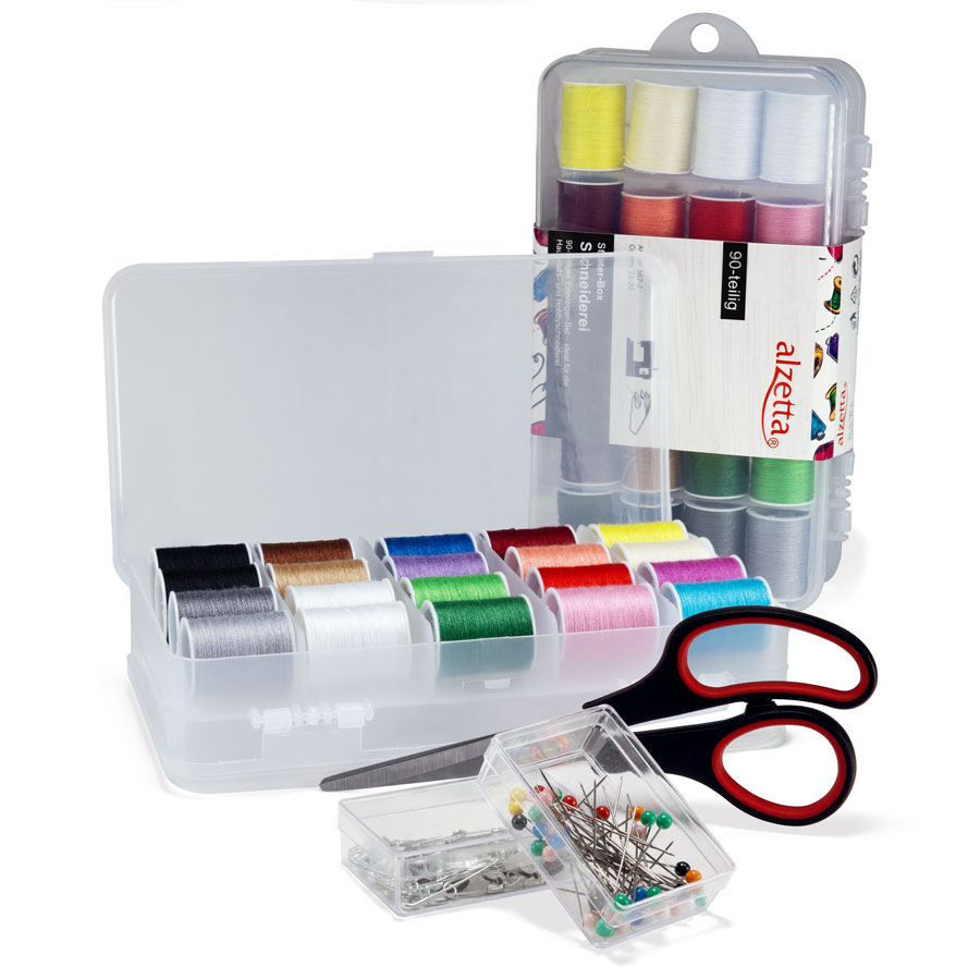 Starter-Box couture 90 pièces Starter-Box couture 90 pièces : deux boîtes avec bobines, ciseaux et épingles