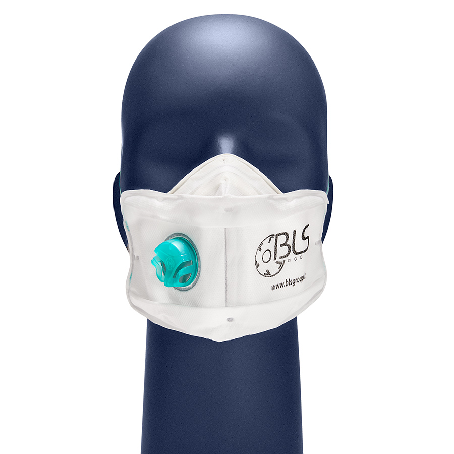 FFP2 mask front FFP2 dust mask with exhalation valve on a head form, front view