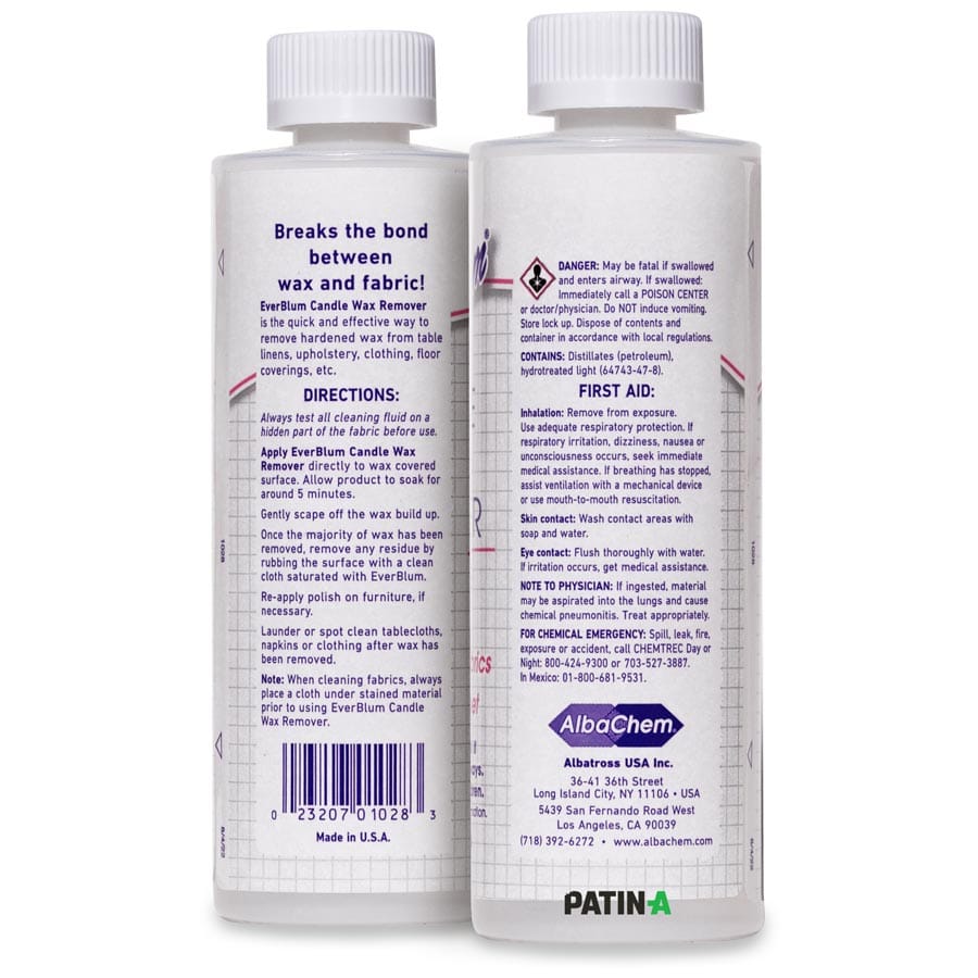 AlbaChem EverBlum Kerzenwachs Entferner ist einzigartig und dringt zuverlässig unter das Wachs und bricht die Verbindung zwischen Wachs und Stoff.