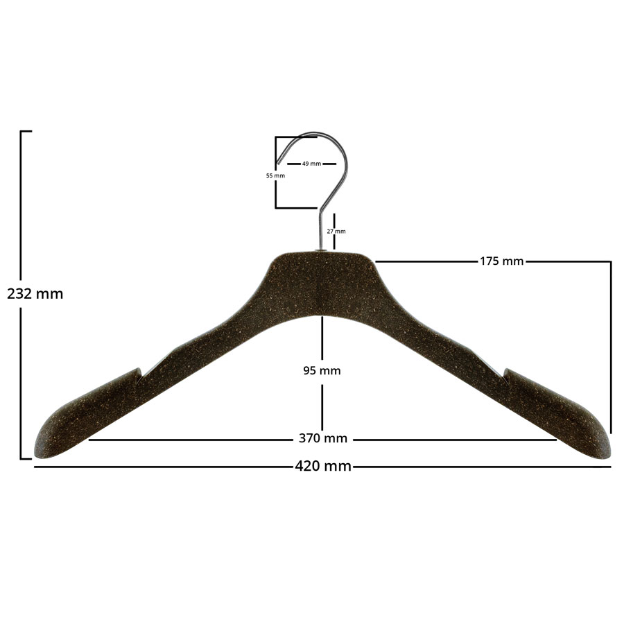 Die Jacken- bzw. Mantelkleiderbügel mit einer Breite von 42cm sind ideal für Damen-Jacken, Pullover, Mäntel, Kostüme, Hosenanzüge und alle größeren Kleidungsstücke.