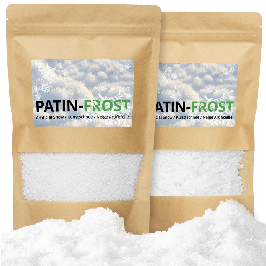 PATIN-FROST - Feiner oder Grober Kunstschnee, Schnee-Effekt, Schmilzt nicht, Perfekt für Film & Theater, Schnee, Frost, Theaterschnee, Filmschnee, Eiseffekt, Eis, Frosteffekt, Schneeflocke