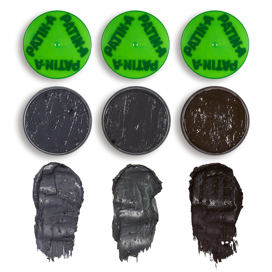 PATIN-MUD set of 3 dark colors. The popular water-soluble patination mud in dark, beautiful and authentic patina shades: dark gray, clay gray & dark brown