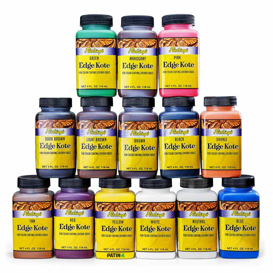 Fiebing’s Edge Kote alle Farben 14 Flaschen Fiebing’s Edge Kote Kantenversiegelung 118 ml gestapelt