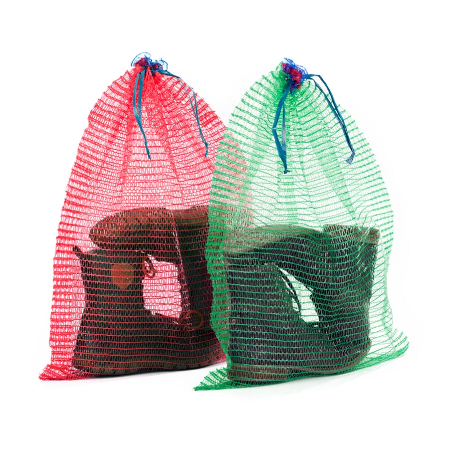 Schuh- & Stiefelsack 25er Pack Schuh- und Stiefelsäcke aus Netz in Rot und Grün mit Schuhen