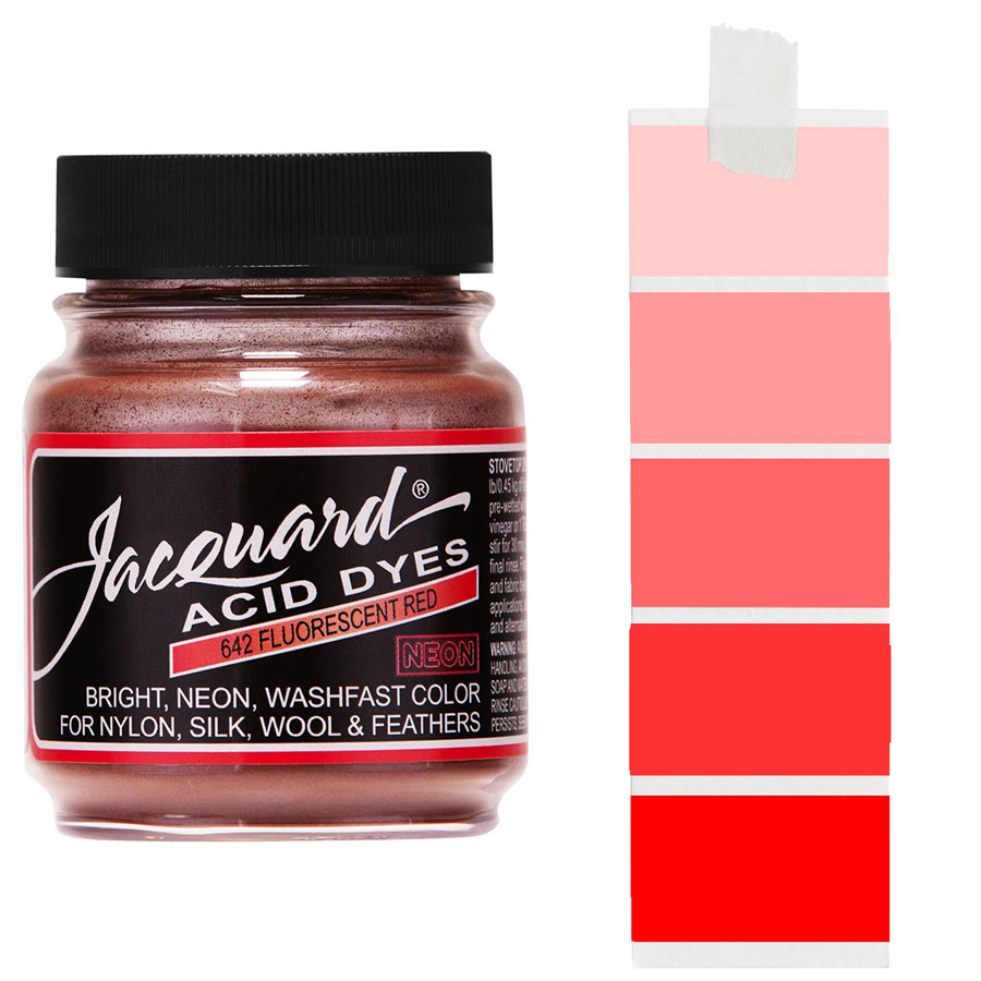 Fluorescent Red 642 - Jacquard Acid Dye Textilfarbe - 14g - 0,5oz - leuchtende, neonfarbe, schnell waschende Farbe für Nylon, Seide, Wolle und Federn