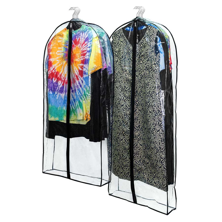 Clear PEVA Collection Garment Bag Two clear collection garment bags with clothes