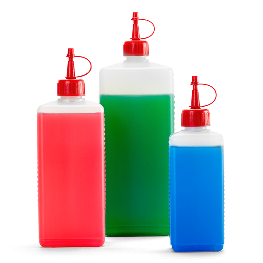 Spritzflasche Größen Spritzflaschen in drei Größen mit farbiger Flüssigkeit