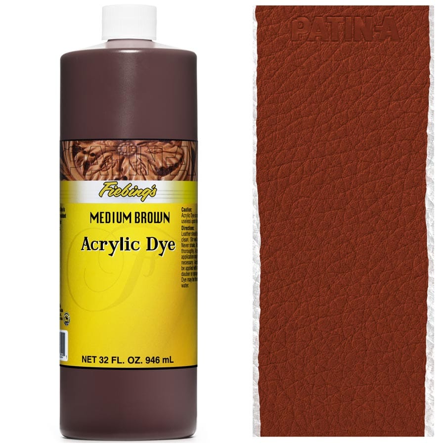 Acrylic Dye 946 ml Medium Brown Fiebing's Acrylic Dye 946 ml Medium Brown, deckende Lederfarbe, mit Farbmuster