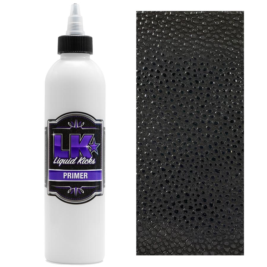 Liquid Kicks Primer ist ein Hochleistungs-Acrylharz auf Wasserbasis, das für die Verwendung auf Leder und Leinwand entwickelt wurde.