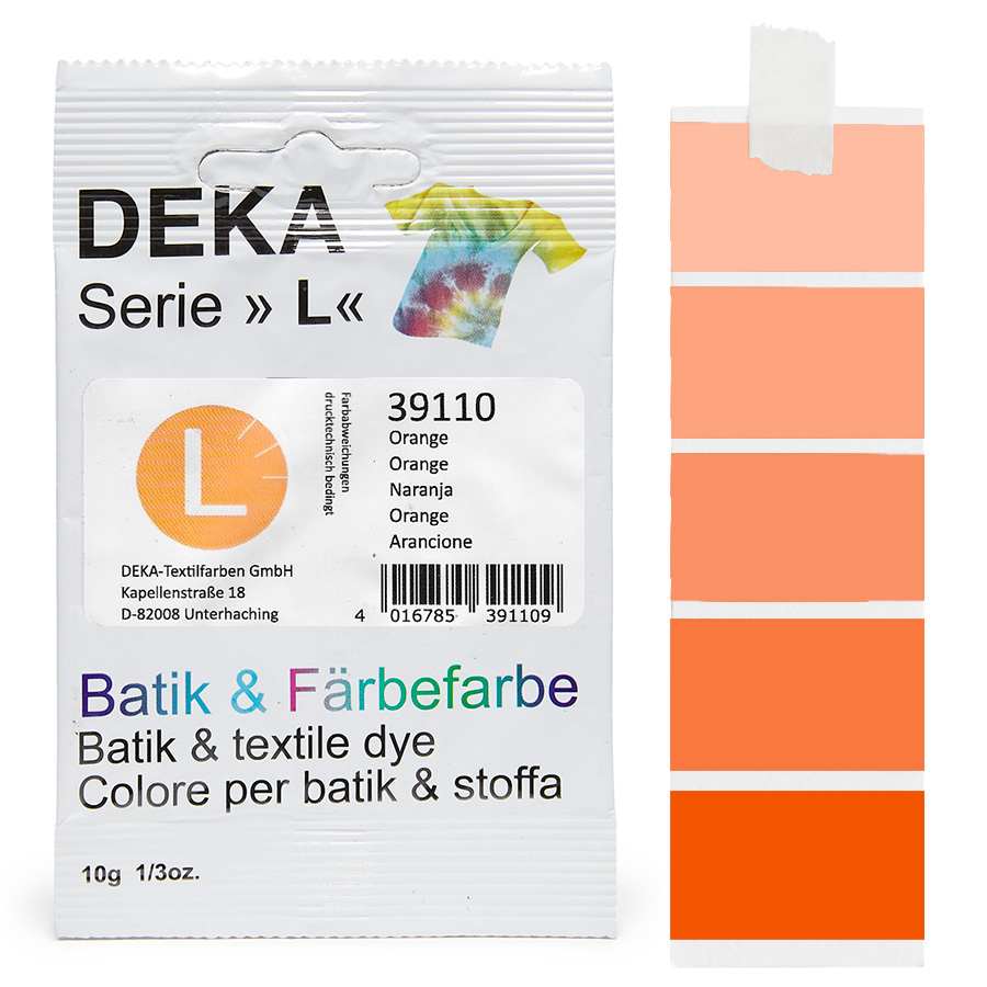 DEKA L teinture batik orange 10 g Sachet de teinture batik DEKA série L orange, 10 g, avec dégradé