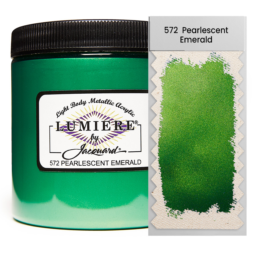 Jacquard Lumiere 572 Pearlescent Emerald 236 ml Dose Jacquard Lumiere 572 Pearlescent Emerald 236 ml mit Farbaufstrich, Metallic- und Perlglanzfarbe