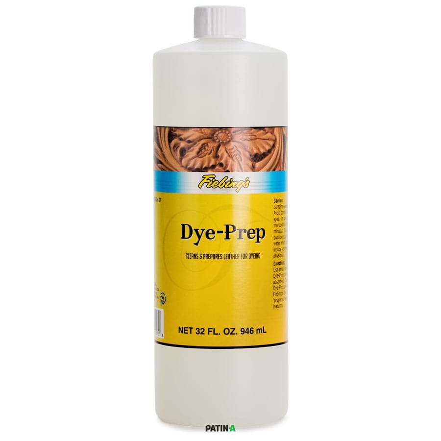 Fiebing's Dye Prep prepares untreated leather for dyeing.  This cleaning product is for use on tannery leather that has not been previously dyed or finished.