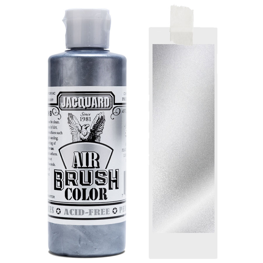 Jacquard Airbrush Metallic 305 Silver Bottle of Jacquard Airbrush Color Metallic 305 Silver with colour swatch