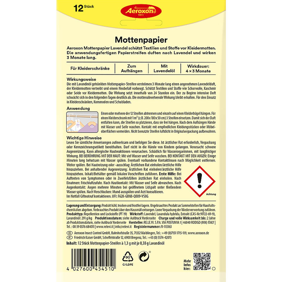 Aeroxon-Mottenpapier-Lavendel-Backside