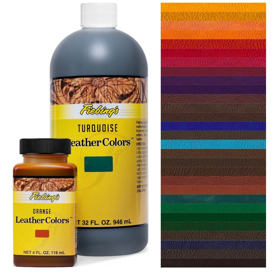 Deux flacons Fiebing’s Leather Colors de 118 ml et 946 ml avec échantillons