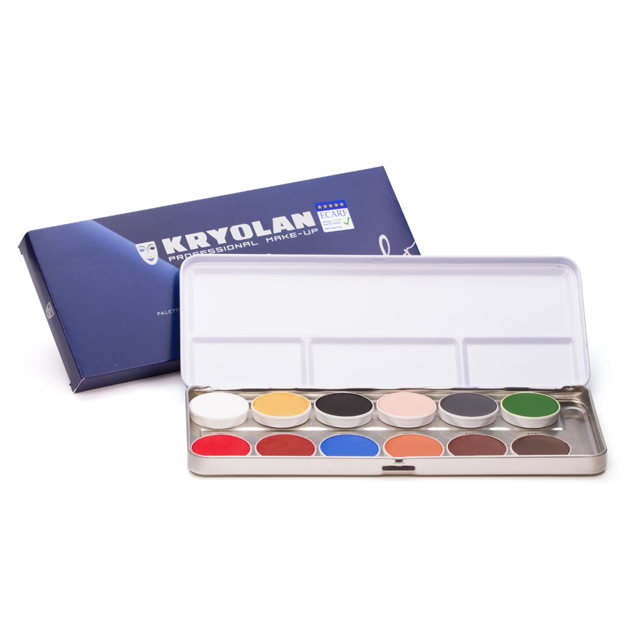 Kryolan Aquacolor Palette 12 Farben Kryolan Aquacolor Farbpalette mit 12 Farben in Metallbox mit Schachtel