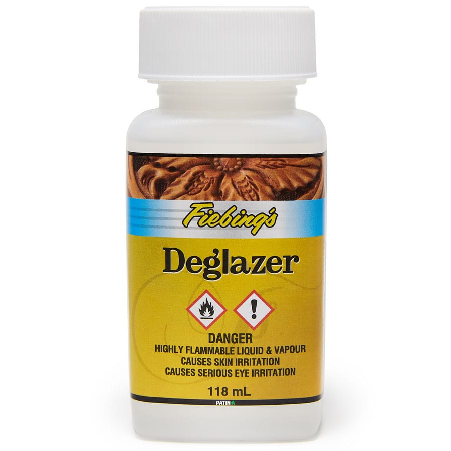 Fiebing's Deglazer strips smooth leather of existing finish, greases and waxes