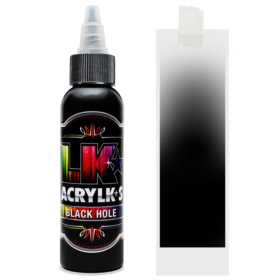 Liquid Kicks Acrylks Black Hole - Noir LK ACRYLKS est la peinture ultime pour le cuir, la toile, le vinyle, le plastique, le métal, le papier, le bois et bien plus encore. Les LK ACRYLKS ont une valeur chromatique élevée et sont incroyablement faciles à mélanger. Les artistes aiment la passion
