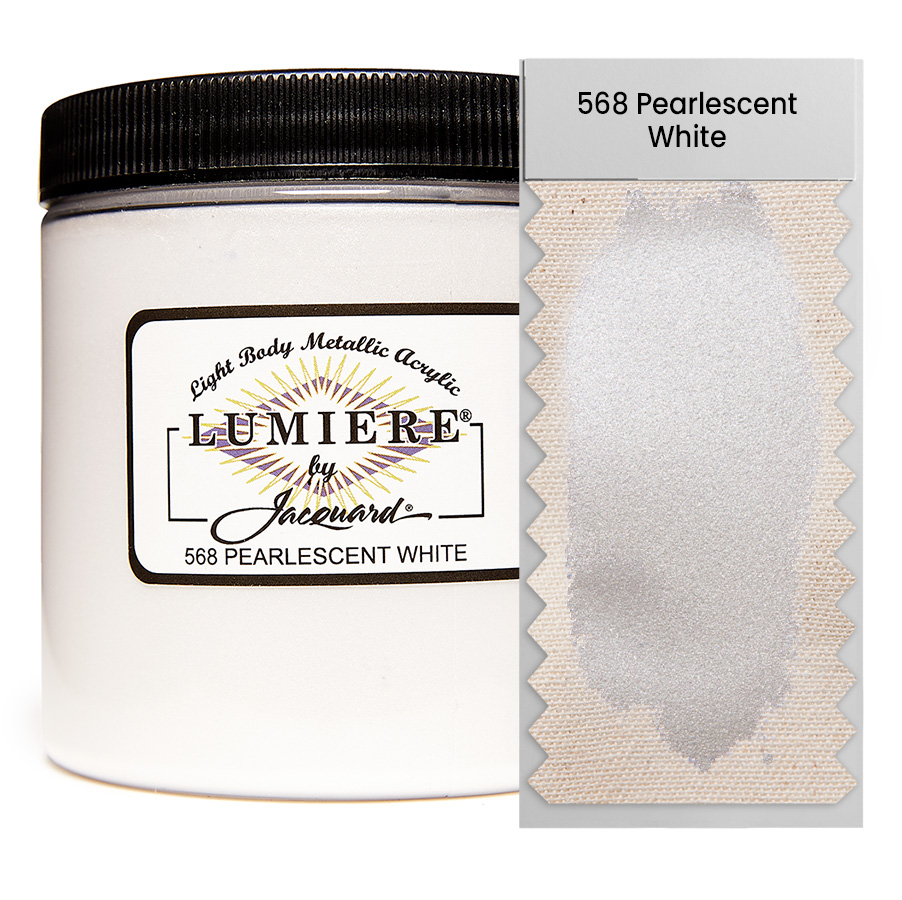 Jacquard Lumiere 568 Pearlescent White 236 ml Dose Jacquard Lumiere 568 Pearlescent White 236 ml mit Farbaufstrich, Metallic- und Perlglanzfarbe