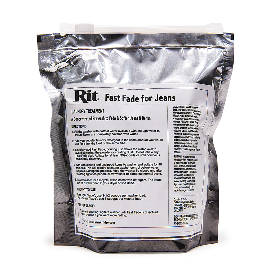 Rit Fast Fade, jeans brightener, decolouriser, brightener, jeans decolouriser, decolourise jeans, fade jeans, bleach.