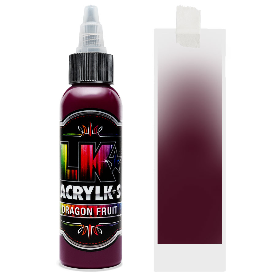 Liquid Kicks Acrylks Dragon Fruit - Rose LK ACRYLKS est la peinture ultime pour le cuir, la toile, le vinyle, le plastique, le métal, le papier, le bois et bien plus encore. Les LK ACRYLKS ont une valeur chromatique élevée et sont incroyablement faciles à mélanger. Les artistes aiment la passion