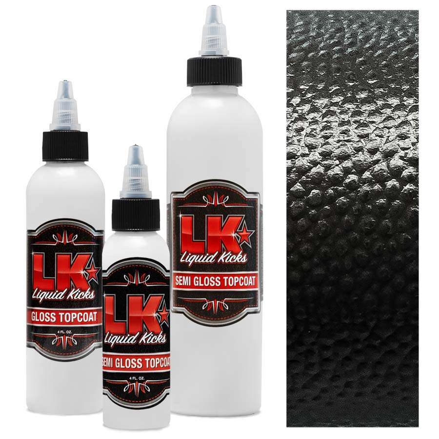 Drei Flaschen Liquid Kicks Semi Gloss (glänzend) mit Lederoberfläche