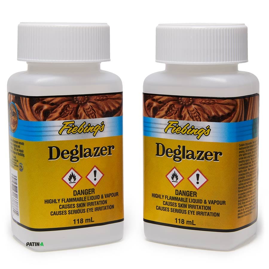 Fiebing's Deglazer strips smooth leather of existing finish, greases and waxes