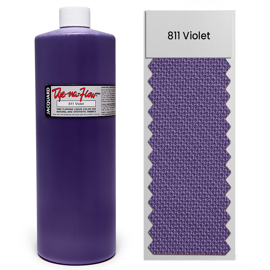 Jacquard Dye-Na-Flow 811 Violet 946 ml Flasche Jacquard Dye-Na-Flow 811 Violet 946 ml mit Farbmuster auf Stoff