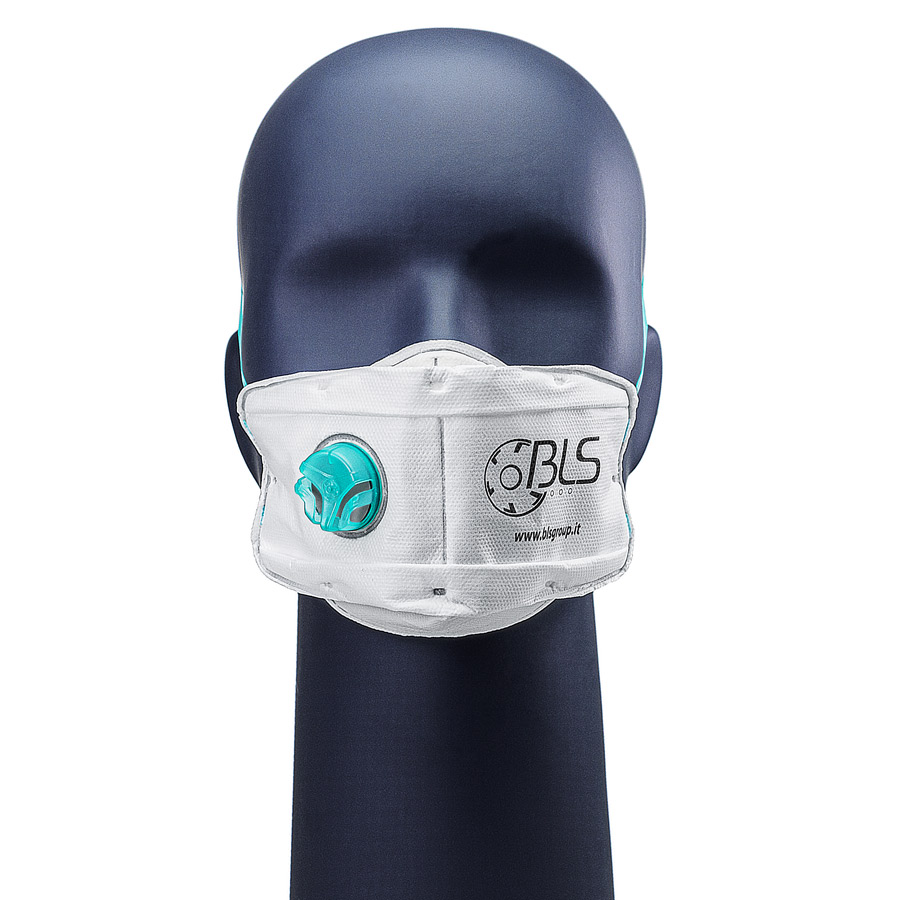 FFP3 Respirator Mask with Exhalation Valve FFP3 mask with exhalation valve on a mannequin head, front view