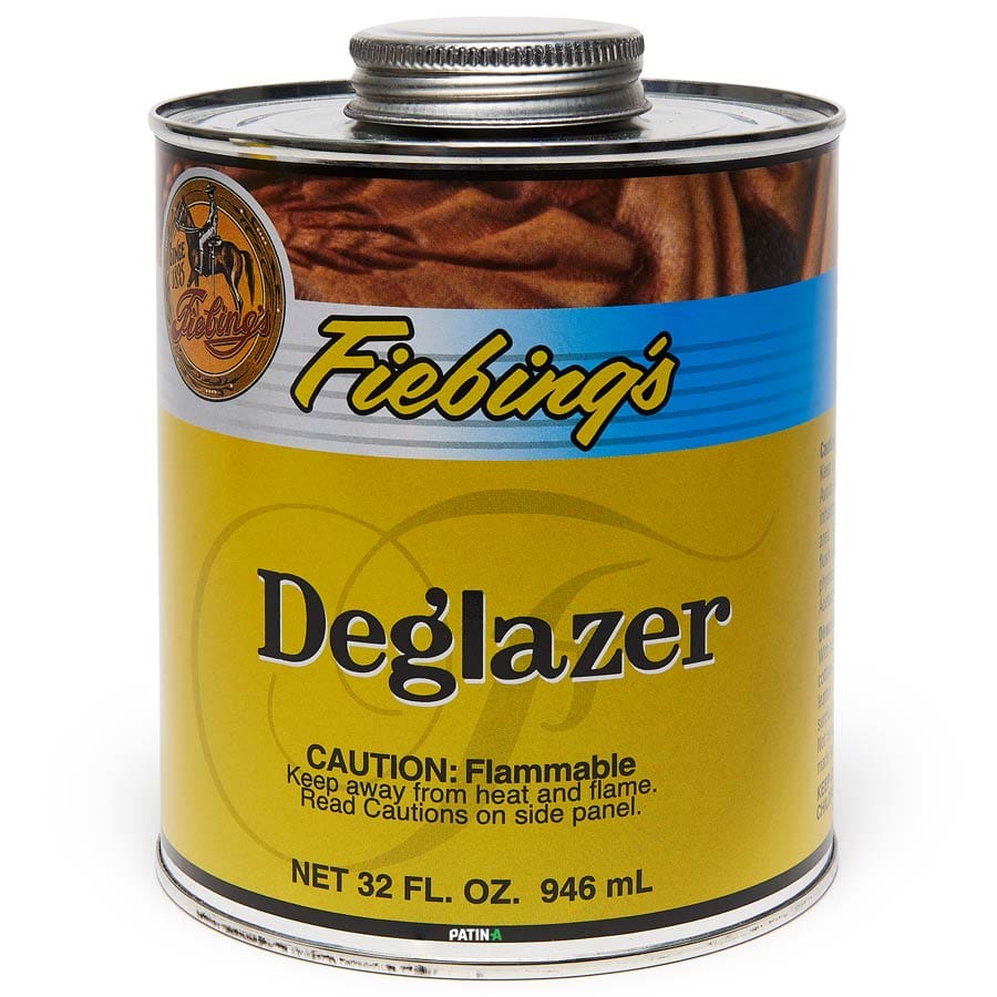Fiebing's Deglazer strips smooth leather of existing finish, greases and waxes