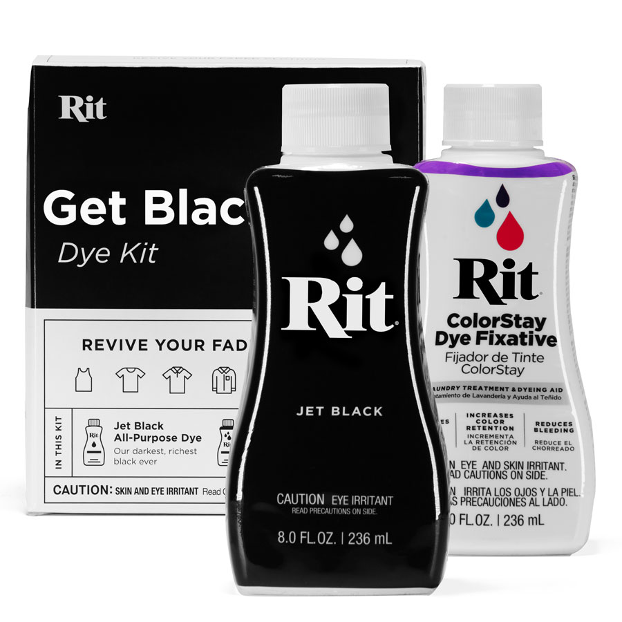 Mit dem Get Black Back Dye Kit von Rit wieder in ein tiefes Schwarz verwandeln