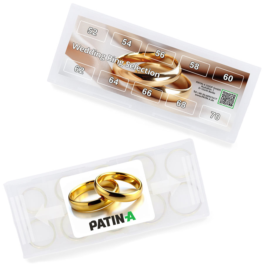 Trauringe Etiketten Etiketten der Trauring-Box, Vorder- und Rückseite mit Größen
