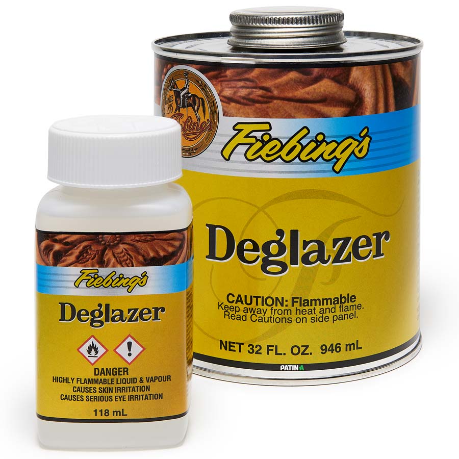 Fiebing's Deglazer strips smooth leather of existing finish, greases and waxes