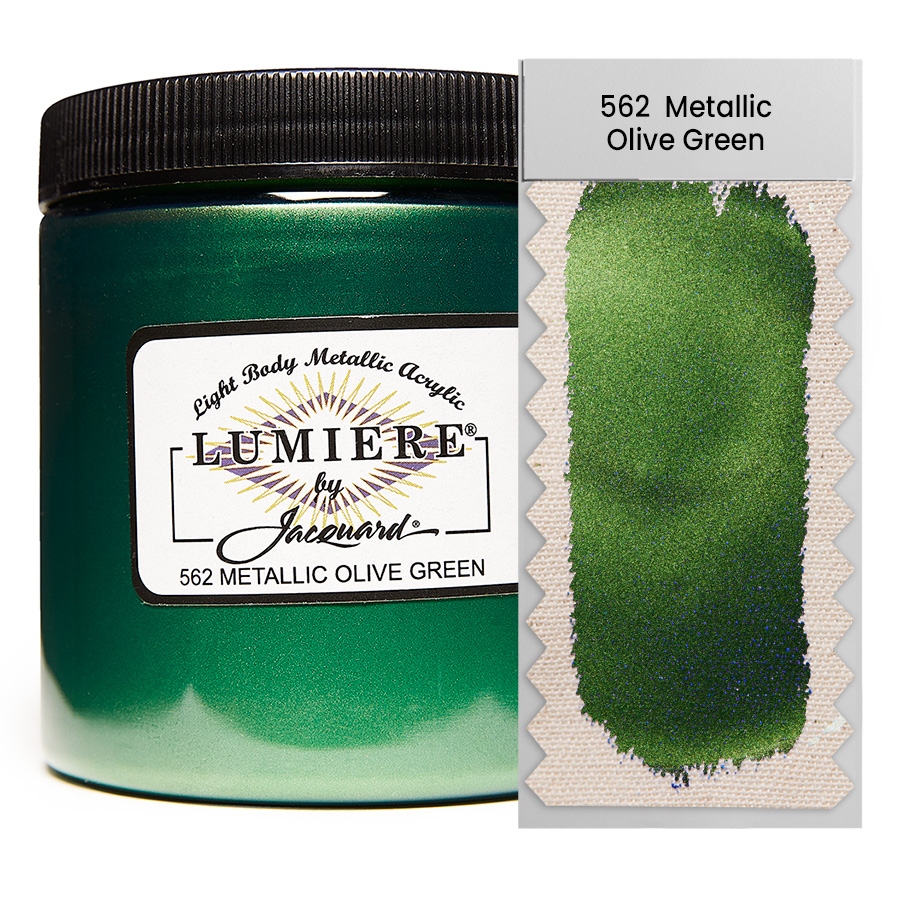 Jacquard Lumiere 562 Metallic Olive Green 236 ml Dose Jacquard Lumiere 562 Metallic Olive Green 236 ml mit Farbaufstrich, Metallic- und Perlglanzfarbe