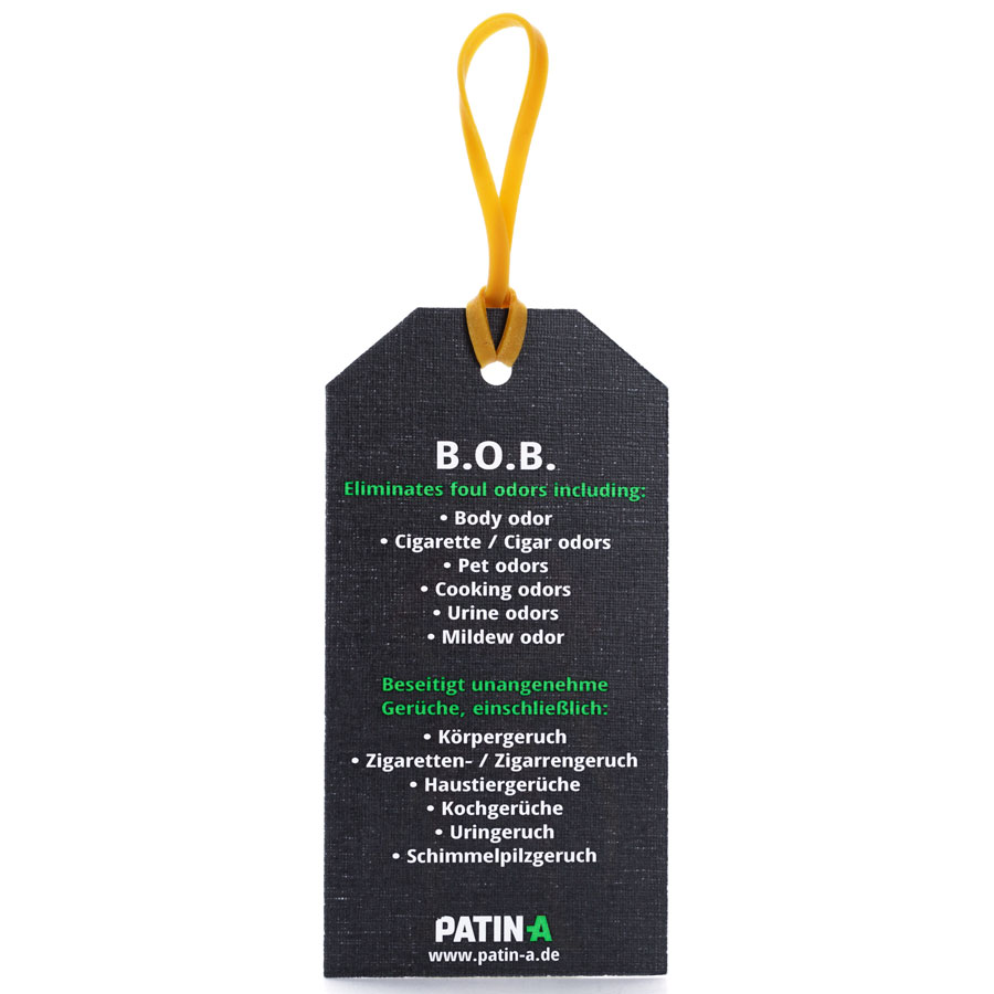 B.O.B. Etikett Rückseite Rückseite des B.O.B. Etiketts mit Anwendungshinweisen
