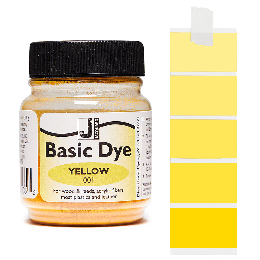 Jacquard Basic Dye 001 Yellow 14 g Dose Jacquard Basic Dye 001 Yellow 14 g mit Farbverlauf, für Polyacryl, Holz und Federn
